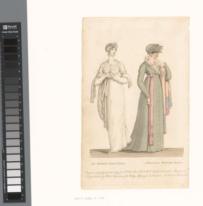 La Belle Assemblée ، 1 مارس 1807 ، رقم 14: فستان حفلة مسائية / فستان شتوي باريسي بواسطة جون بيل (uitgever)