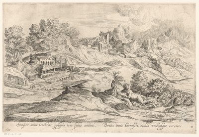 Landschap التقى minnend paar يحب دائمًا الظلام ، كل من يكون مخلصًا لعشيقه ، / Bruta immò يرتجف ، عيناه تفتقران إلى الظلال (العنوان على الكائن) Landschappen naar Domenico Campagnola (عنوان المسلسل) بواسطة تيتيان (ربما)