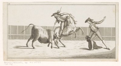يغرق بيكادور رمحه في ثور Coleccion de las Principales suertes de una corrida de toros (عنوان السلسلة على الكائن) مجموعة من أهم المناورات في مصارعة الثيران (عنوان المسلسل) بواسطة أنطونيو كارنيسيرو