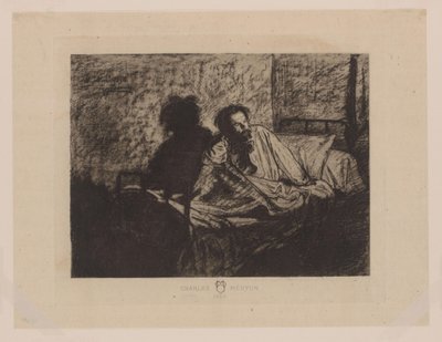 صورة لتشارلز ميريون جالسًا في السرير شارل ميريون 1858 (العنوان على الكائن) بواسطة ليوبولد فلامنج