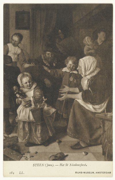 استنساخ اللوحة Sint-Nicolaasfeest بواسطة Jan Steen عيد القديس نيكولاس (العنوان على الكائن) متحف ريجكس ، أمستردام (عنوان السلسلة) بواسطة مجهول