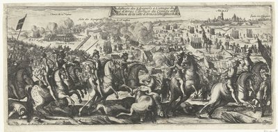 Ruitergevecht بيج أراس 1640 هزيمة الإسبان في الهجوم على حصار أراس ووصول القافلة واستسلام مدينة أراس لطاعة الملك (العنوان على الشيء) بواسطة مجهول