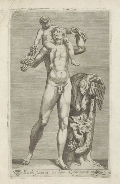 التقى Sculptuur van Silenus مع de jonge Bacchus op zijn schouders تمثال باخوس في حديقة القياصرة (العنوان على القطعة) المنحوتات العتيقة في روما (عنوان السلسلة) أيقونات التماثيل القديمة لمدينة روما والتي تظهر في الأماكن العامة (عنوان السلسلة) بواسطة مجهول