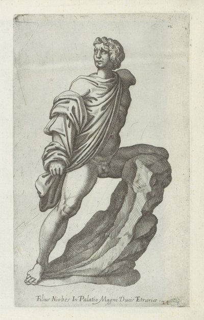 Sculptuur van een zoon van Niobe ابن نيوب في قصر دوق إتروريا العظيم (العنوان على الكائن) Antieke نحت في روما (عنوان السلسلة) أيقونات التماثيل القديمة لمدينة روما والتي تُرى في الأماكن العامة (عنوان السلسلة ) بواسطة مجهول