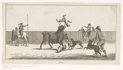 هاجمت الكلاب الثور Coleccion de las Principales suertes de una corrida de toros (عنوان السلسلة على الكائن) مجموعة من أهم المناورات في مصارعة الثيران (عنوان المسلسل) بواسطة أنطونيو كارنيسيرو
