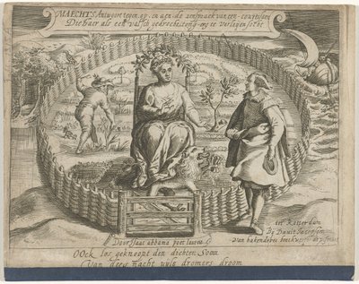 صفحة العنوان للكتيب: Maechts antwoort aan، op، en aen، de aenspraeck van een courtisaen / Die haer als een false gegrocht، tong-erg te verleijen socht، 1617 بواسطة ديفيد جاكوبس فان هاكيندوفر