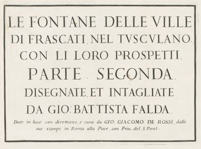 طباعة العنوان مع عنوان مؤطر Fontane delle ville di Frascati (عنوان المسلسل) نوافير فراسكاتي (عنوان السلسلة) بواسطة جيوفاني جياكومو دي روسي