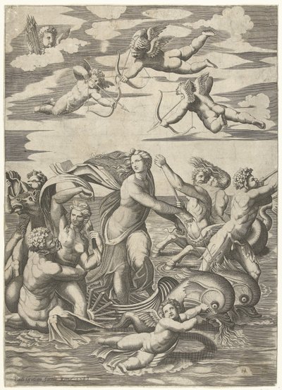 التقى Triomf van Galatea مع tritons في nereïden في putti بواسطة رافائيل