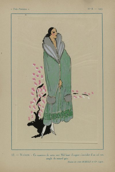 باريسي للغاية ، 1923 ، رقم 8:17 - NAÏADE. - هذا معطف من الساتان النيل الأخضر ... بواسطة Schulz et Cie