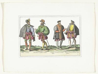 أربعة رجال يرتدون أزياء ألمانية ، ج .1580 أزياء Allemands (العنوان على الكائن) بواسطة مجهول