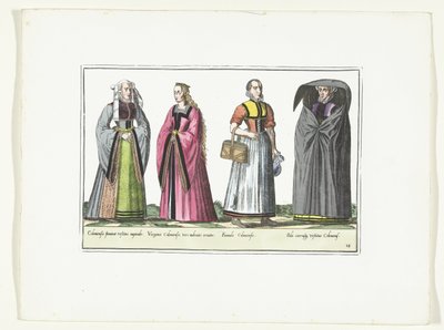 أربع نساء يرتدين الأزياء الألمانية ، ج .1580 أزياء Allemands (العنوان على الكائن) بواسطة مجهول