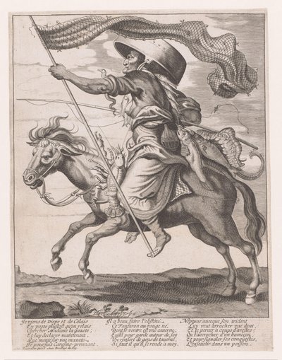 امرأة على حصان ، معلقة بالسمك وشبكة الصيد كإشارة للكرنفال بواسطة Adriaen Pietersz van de Venne