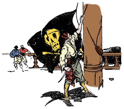 قرصان يرفع العلم الأسود حتى الموت رسم توضيحي من "أيام المياه العميقة" بقلم ريتشارد إتش رودجرز عام 1929 بواسطة مجهول مجهول