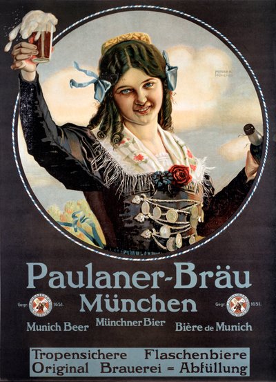 ملصق إعلاني لبيرة Paulaner أنتج في ألمانيا بواسطة مجهول مجهول