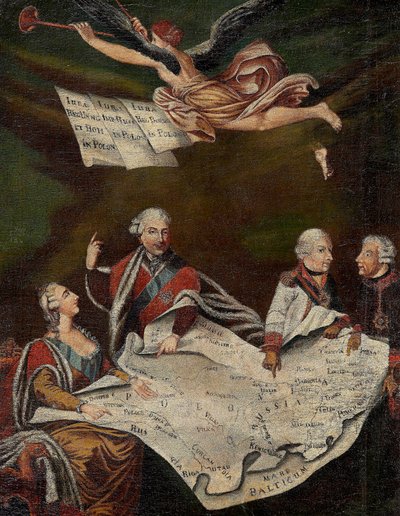 قصة رمزية لتقسيم بولندا بين كاترين الثانية من روسيا (1729-1796) ، ستانيسلاس الثاني أوغسطس (ستانيسلاف أوغست بوناتوفسكي بواسطة مجهول مجهول