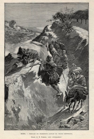 تمرد جبل أندجيرا في المغرب: كمين للأنجيريين ينتظرون قوات الشريف. نقش في "Le monde illustree" عام 1892. مجموعة خاصة. بواسطة مجهول مجهول