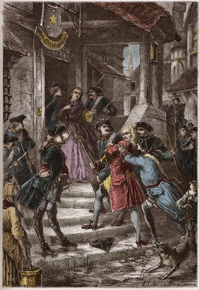 اعتقال فولتير وابنة أخته في بروسيا ، بأمر من فريدريك العظيم - نقش من "L'histoire de France racontee a mes grandenfants" - بقلم فرانسوا جيزو - 1872-1876 بواسطة مجهول مجهول