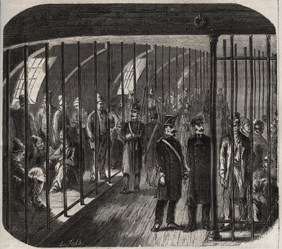 وصول القوات على متن القافلة من تولون إلى كايين (غيانا) بموجب المرسوم الصادر في 8 ديسمبر 1851. نقش في "Histoire des bagnes من إنشائها إلى أيامنا هذه" (1877) بواسطة Pierre Zaccone (1817-1895) (Colonia Penale - Penal co بواسطة مجهول مجهول