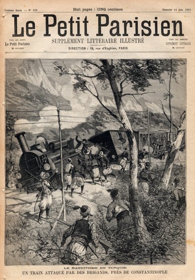 قطاع الطرق في تركيا ، قطار هاجمه لصوص بالقرب من القسطنطينية. نقش على "" Le petit Parisien "من عام 1891. مجموعة خاصة. بواسطة مجهول مجهول