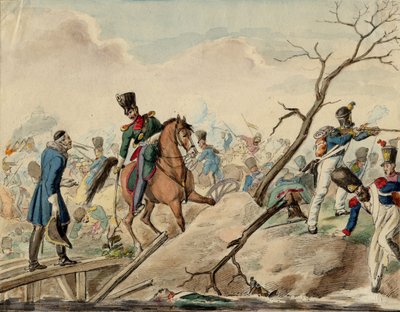 Bataille de Leipzig (bataille des Nations) - حلقة من معركة لايبزيغ - مجهول - 1813 - ألوان مائية على الورق - 16،2x20،8 - مجموعة خاصة بواسطة مجهول مجهول