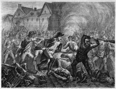 معركة لومان عام 1793 أثناء حرب فيندي. نقش من عام 1866 في "Histoire de la Revolution francaise" لأدولف تيير. مجموعة خاصة. بواسطة مجهول مجهول