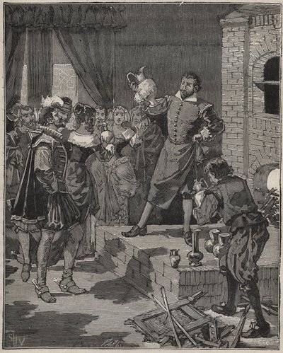 برنارد باليسي (1510-1589) ، صانع الخزف الفرنسي المنتصر ، يزيل القطع الأولى من المينا من الفرن. نقش من عام 1880 في "" Les Arts et metiers Illustres "" لأدولف بيتارد. بواسطة مجهول مجهول
