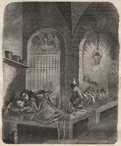 سجن بريست في الليل. نقش في "تاريخ المحكوم عليهم منذ إنشائهم حتى يومنا هذا" (1877) لبيير زكون (1817-1895) (كولونيا بينالي - مستعمرة جزائية). مجموعة خاصة. بواسطة مجهول مجهول