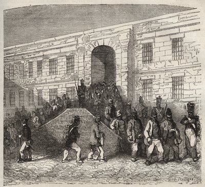 سجن بريست في القرن التاسع عشر. نقش في "تاريخ المحكوم عليهم منذ إنشائهم حتى يومنا هذا" (1877) لبيير زكون (1817-1895) (كولونيا بينالي - مستعمرة جزائية). مجموعة خاصة. بواسطة مجهول مجهول