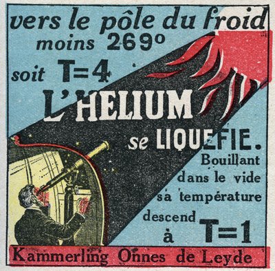 التغيرات في الحالات: الأبخرة. تمكن الهولندي Heike Kammerling Ones (1853-1926) ، من Leiden ، من إسالة الهيليوم في عام 1908. رسم مجهول من عام 1925. مجموعة خاصة. بواسطة مجهول مجهول