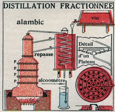 Changes in states: vapours. Fractional distillation of wine. Anonymous illustration from 1925. Private collection. بواسطة مجهول مجهول