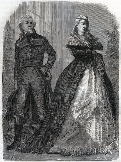 شارل فرانسوا دو بيرييه ديت دوموريز (1739-1823) ، جنرال فرنسي مع الملكة ماري أنطوانيت (1755-1793). نقش من عام 1866 في "Histoire de la Revolution francaise" لأدولف تيير. مجموعة خاصة. بواسطة مجهول مجهول