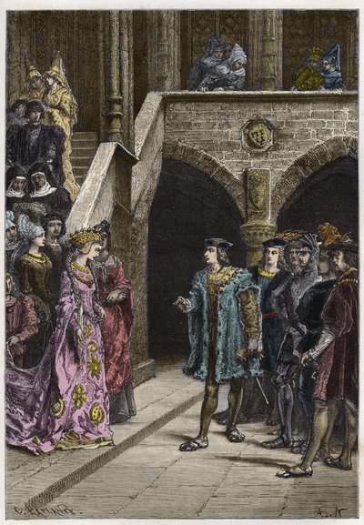 شارل الثامن وآن دي بريتاني - لقاء بين الملك تشارلز الثامن (1470-98) والملكة آن من بريتاني - نقش من "" تاريخ فرنسا الذي روى لأحفادي "" - بقلم فرانسوا غيزو - 1872-1876 بواسطة مجهول مجهول