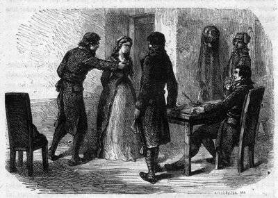 Charlotte Corday (1768-1793) excavated by Francois Chabot (1756-1794) - Engraving in “Histoire des Girondins” by Alphonse de Lamartine (1790-1869) 1865-1866. Private Collection بواسطة مجهول مجهول