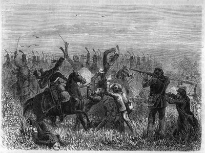 التدمير الكامل لفندينس: معركة سافيناي في ديسمبر 1793. نقش من عام 1866 في "تاريخ الثورة الفرنسية" لأدولف تيير. مجموعة خاصة. بواسطة مجهول مجهول