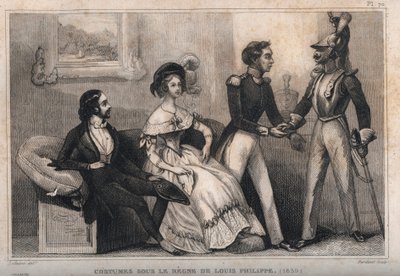 أزياء تحت حكم لويس فيليب (1839). نقش من عام 1859 في "" لوموند. تاريخ جميع الشعوب من أبعد الأوقات حتى يومنا هذا ". بواسطة M. E. de Lostalot-Bachoue (Lostalot Bachoue). مجموعة خاصة. بواسطة مجهول مجهول