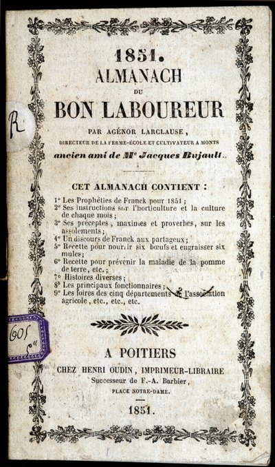 غلاف كتاب Almanach du Bon Ploureur ، بقلم Agenor Larclause ، بواتييه بواسطة مجهول مجهول