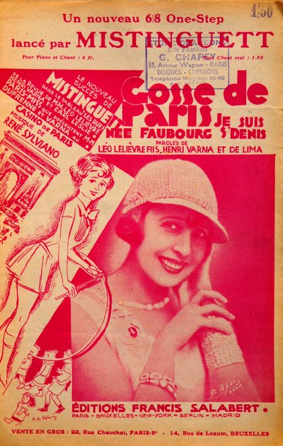 غلاف نوتة "Gosse de Paris" التي غناها Mistinguett (Mistinguette) (1875 - 1956) ، مغني فرنسي بواسطة مجهول مجهول