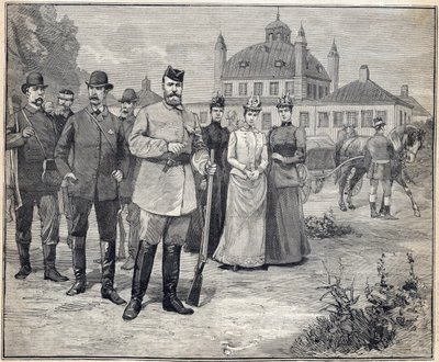 غادر للصيد القيصر نيقولا الثاني ملك روسيا (1868-1918) في فريدنسبورج ، الدنمارك. نقش في "" Le Petit Parisien "" 1893. بواسطة مجهول مجهول