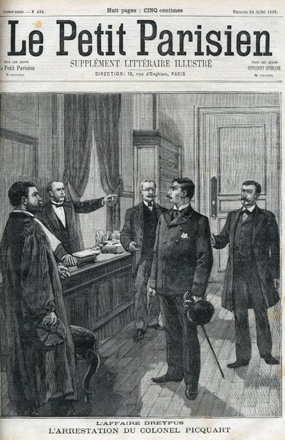 قضية دريفوس ، في عام 1898 ، اعتقال المقدم جورج بيكوارت (1854-1914). في "le petit Parisien" عام 1898. بواسطة مجهول مجهول