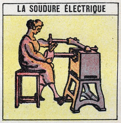 الأدوات الكهربائية: اللحام الكهربائي. رسم توضيحي مجهول عام 1925. مجموعة خاصة. بواسطة مجهول مجهول