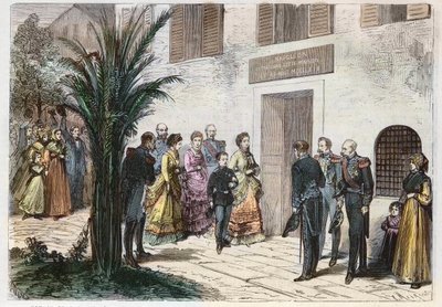 زيارة الإمبراطورة يوجينيا والأمير الإمبراطوري لويس نابليون إلى المنزل الذي ولد فيه نابليون الأول ، في أجاكسيو ، كورسيكا ، فرنسا 1869 - رحلة الأمير الإمبراطوري والإمبراطوري - زيارة منزل نابليون الأول إلى أجاكسيو - 1869 بواسطة مجهول مجهول
