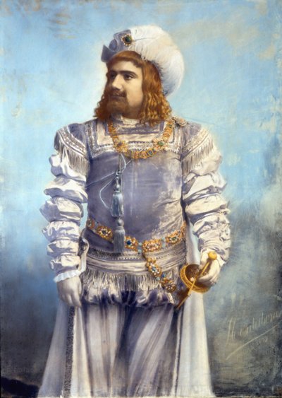 إنريكو كاروسو (1873-1921) ، الجوهر الإيطالي في دور فاوست في Mephistophele (Mephistopheles (Mephisto) بواسطة Arrigo (أو Enrico) Boito ، صورة ملونة باليد. روما بواسطة مجهول مجهول