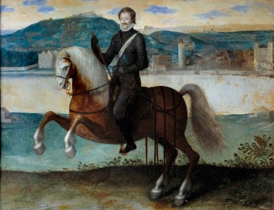Equestrian portrait of Henri IV (1553-1610) in front of Paris (1594). Anonymous painting. h s/copper. Dim: 0,25 x 0,31m. Paris, Musee Carnavalet بواسطة مجهول مجهول