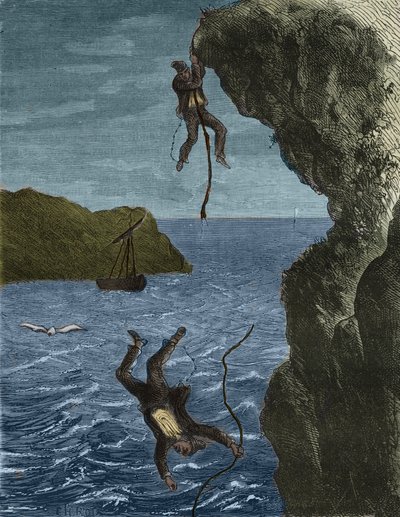 هروب قوتين من bagne de Belle-Ile-en-Mer (جزيرة جميلة في البحر) في القرن التاسع عشر. نقش في "تاريخ المحكوم عليهم منذ إنشائهم حتى يومنا هذا" (1877) لبيير زكون (1817-1895) (كولونيا بينالي - مستعمرة جزائية). مجموعة خاصة بواسطة مجهول مجهول