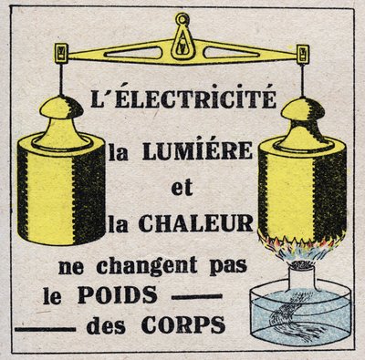 Ether (material): Electricite, light and heat do not change body weight. Anonymous illustration from 1925. Private collection. بواسطة مجهول مجهول