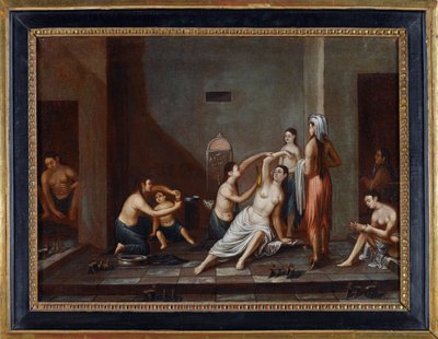 "نساء في الحمام يغسلن بعضهن البعض" (سيدات في الحمام) لوحة مجهولة 1741 - زيت على قماش ، 39x53 - مجموعة خاصة بواسطة مجهول مجهول