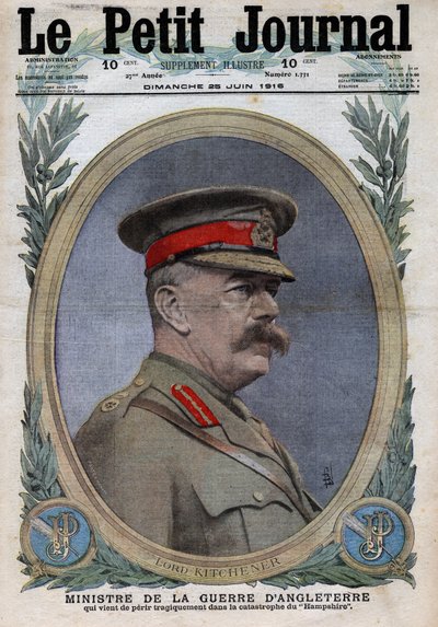 الحرب العالمية الأولى 1914-1918 (الحرب 14-18). صورة لوزير الحرب في إنجلترا هوراشيو هربرت كيتشنر (1850-1916). فى "" لو بيتيت جورنال "فى 25/06/1916. مجموعة خاصة بواسطة مجهول مجهول