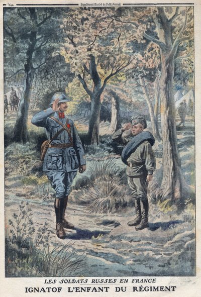الحرب العالمية الأولى 1914-1918 (الحرب 14-18). الجندي الروسي الشاب إغناتوف في فوج الجيش الفرنسي. في "" Le Petité Journal "بتاريخ 21/5/1916. مجموعة خاصة بواسطة مجهول مجهول