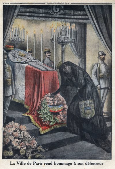 الحرب العالمية الأولى 1914-1918 (الحرب 14-18). تكريم مدينة باريس للجنرال جوزيف سيمون جالياني (1849-1916) الذي دافع عن المدينة. في "" لو بيتيت جورنال "بتاريخ 18/06/1916. مجموعة خاصة بواسطة مجهول مجهول