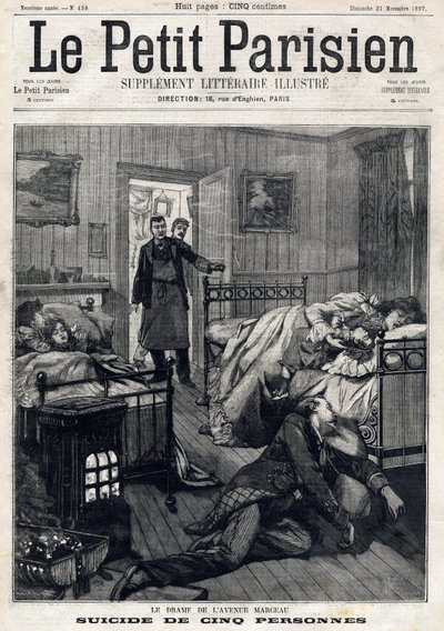 خمسة انتحار في شارع مارسو في باريس. في "" Le Peute Parisien "" في 21/11/1897. مجموعة خاصة بواسطة مجهول مجهول